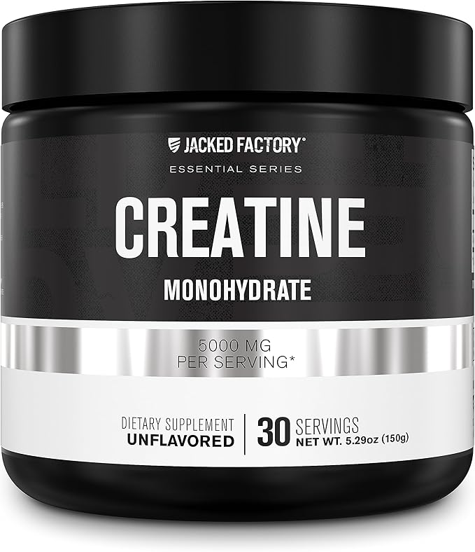 Jacked Factory Creatine Monohydrate Powder 150g - Creatine Supplement for Muscle Growth, Increased Strength, Enhanced Energy Output and Improved Athletic Performance 30 Servings, Unflavored