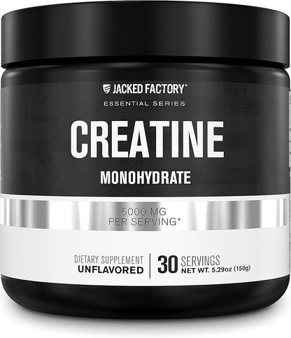 Jacked Factory Creatine Monohydrate Powder 150g - Creatine Supplement for Muscle Growth, Increased Strength, Enhanced Energy Output and Improved Athletic Performance 30 Servings, Unflavored