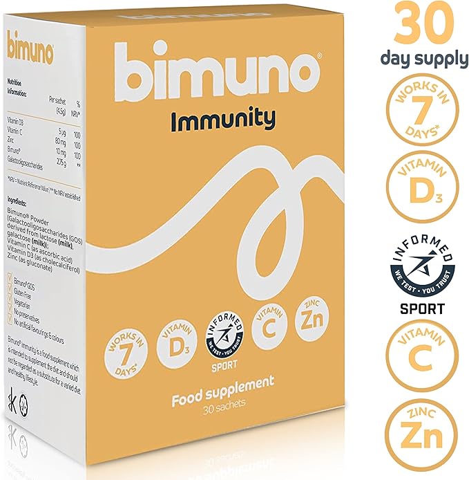 BIMUNO Immunity Food Supplement | Prebiotic Multivitamin for Women, Men & Kids | Immune System Support with Vitamin D3, C & Zinc | Vegetarian, Gluten Free, Halal, Kosher | (1 Pack (30 Sticks)