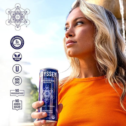 Odyssey Elixir Functional Beverage - Adaptogen Drink with Lions Mane, Cordyceps, L Theanine & Green Tea Caffeine - for Cognition, Energy & Mood Boost - 0 Added Sugar - Variety Pack - 12 Fl oz, 12 Pack