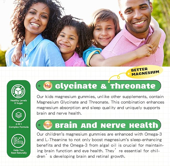 Magnesium Complex Gummies- Calm Chewable Gummies for Kids & Adults- Magnesium Glycinate, Threonate Supplement-w/Omega-3, Vitamin B6, D3- Support Calm Stress Relief, Bones, Mood Vegan, 60 Gummies