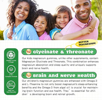 Magnesium Complex Gummies- Calm Chewable Gummies for Kids & Adults- Magnesium Glycinate, Threonate Supplement-w/Omega-3, Vitamin B6, D3- Support Calm Stress Relief, Bones, Mood Vegan, 60 Gummies