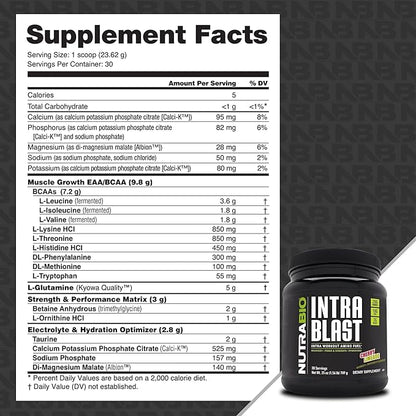 NutraBio Intra Blast BCAA EAA Electrolyte and Hydration Powder - Amino Acid Supplement, EAA/BCAA Powder - Non-GMO and Gluten Free - Cherry Limeade - 30 Servings