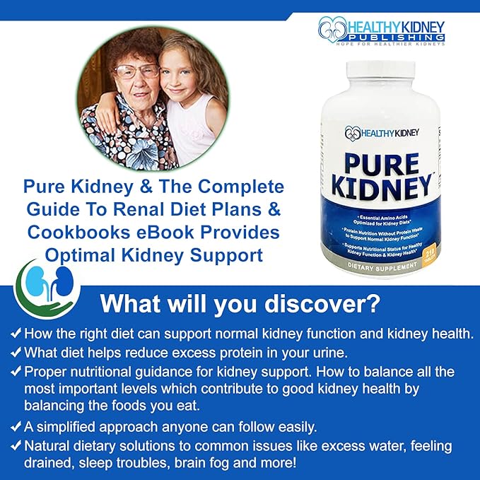 Pure Kidney Health Supplement and Renal Diet Cookbook for Rejuvenation, Low Protein Diet and Kidney Supplement. Kidney Diet Book Renal Supplement 210 Pills