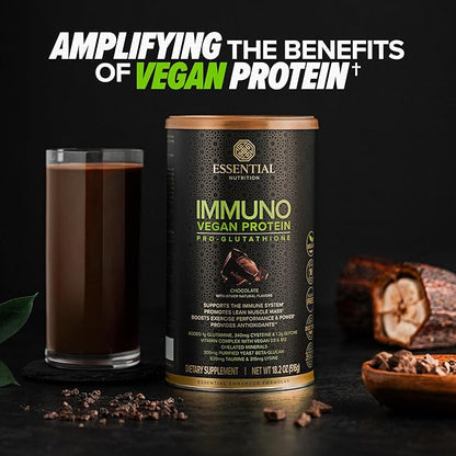 Immuno Vegan - Plant-Based Protein Powder, 16g Protein Per Serving, Added Amino Acids & Multivitamin - Beta Glucan, Glutathione Production - Chocolate - 18.2oz