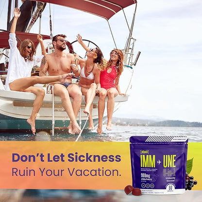 Travel Essential, Immune and Stress Support Gummy, Elderberry, Vitamin C, D, Zinc, Echinacea, Astragalus, Quercetin, Bromelain, Travel Immunity, Flight Essentials, 60ct