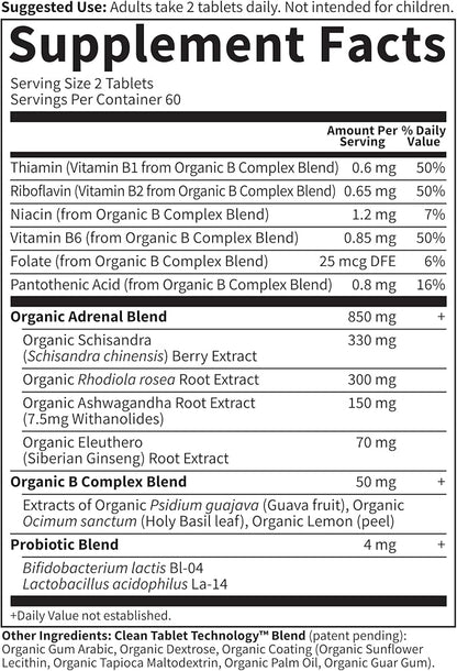 Garden of Life Organics Adrenal Daily Balance, Adaptogenic Herbs Ashwagandha, Holy Basil, B Complex & Probiotics, Organic Non-GMO, Vegan, Gluten Free Supplement, Two Month Supply, 120 Tablets