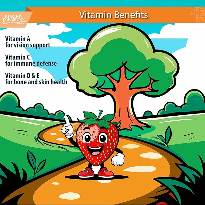 Buried Treasure Children's Daily Multi Liquid Multivitamin & Minerals Nutritional Dietary Vegan Supplement for Kids No Artificial Ingredients Non-GMO Natural Fruit Flavors, 16 oz w/Dose Cup