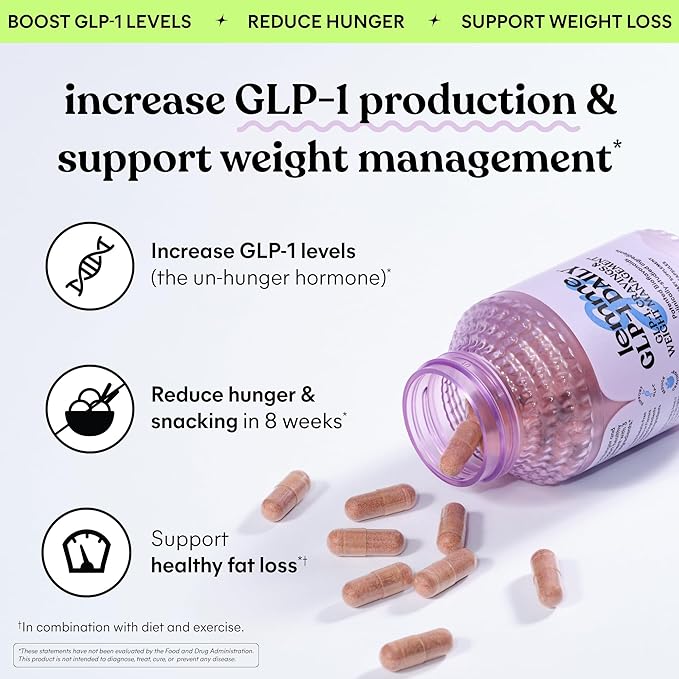 Lemme GLP-1 Daily, Reduce Hunger & Cravings, Boost GLP-1 Production, Support Fat Loss and Weight Management with Clinically Studied Ingredients, 1 Month Supply (60 Capsules)