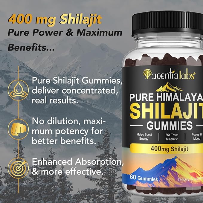 Shilajit Gummies, Pure Shilajit Himalayan, Rich in 85 Micronutrients, Himalayan Shilajit Gummies Shilajit for Men, Suitable for Men and Women, No Added Sugar Non-GMO, 100% Natural Organic, 60 Gummies