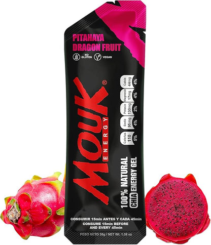 MOUK Energy Workout & Sports Nutrition Energy Gel - Dragon Fruit Flavor All Natural with Whole Chia Seeds | Easy Digestion, Vegan, Gluten Free, Essential Electrolyte | 1.38 Ounce (Pack of 10)