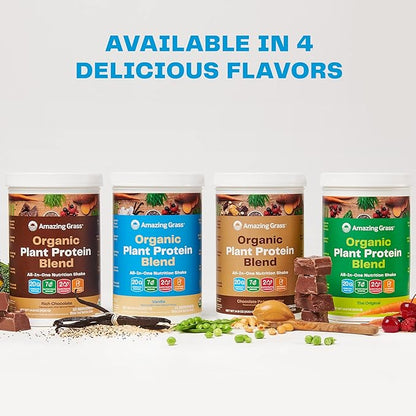 Amazing Grass Organic Plant Protein Blend: Vegan Protein Powder, New Protein Superfood Formula, All-In-One Nutrition Shake with Beet Root, Pure Vanilla, 11 Servings