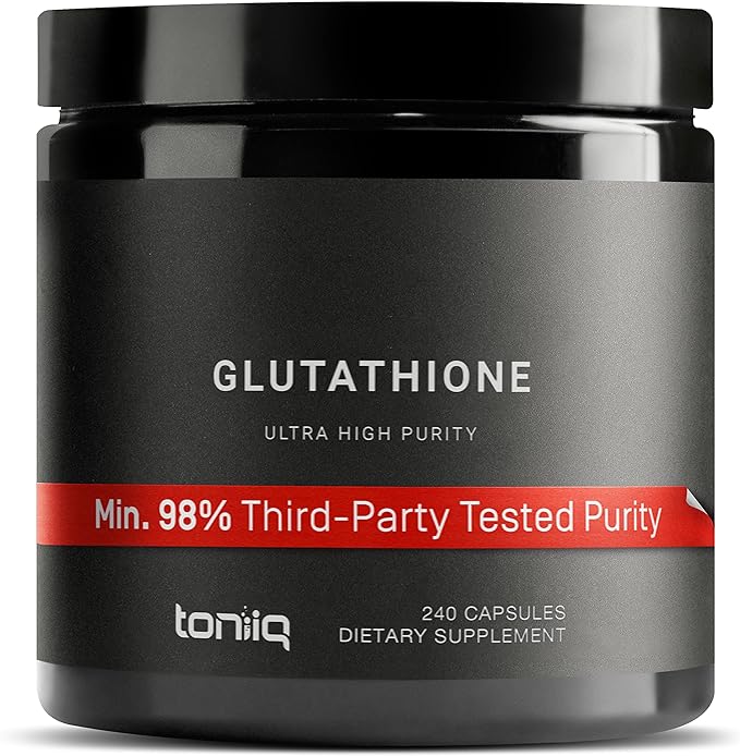 Toniiq Ultra High Strength Glutathione Capsules - 1000mg Concentrated Formula - 98%+ Highly Purified and Bioavailable - Non-GMO Fermentation - 240 Capsules Reduced Glutathione Supplement