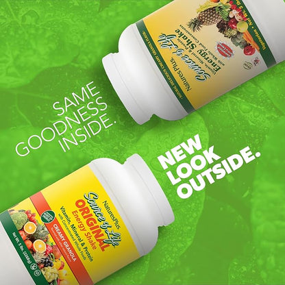 NaturesPlus Source of Life Energy Shake - 5 lbs, Vegetarian Drink Mix - Granola Flavor - Multivitamin, Mineral & Protein Powder - Whole Food Meal Replacement - Non-GMO, Gluten-Free - 58 Servings