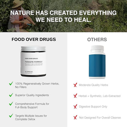 Food Over Drugs Parasite Formula - Full Spectrum Herbal Detox for Humans - 60 ct - Natural Detox & Complete Body Cleanse