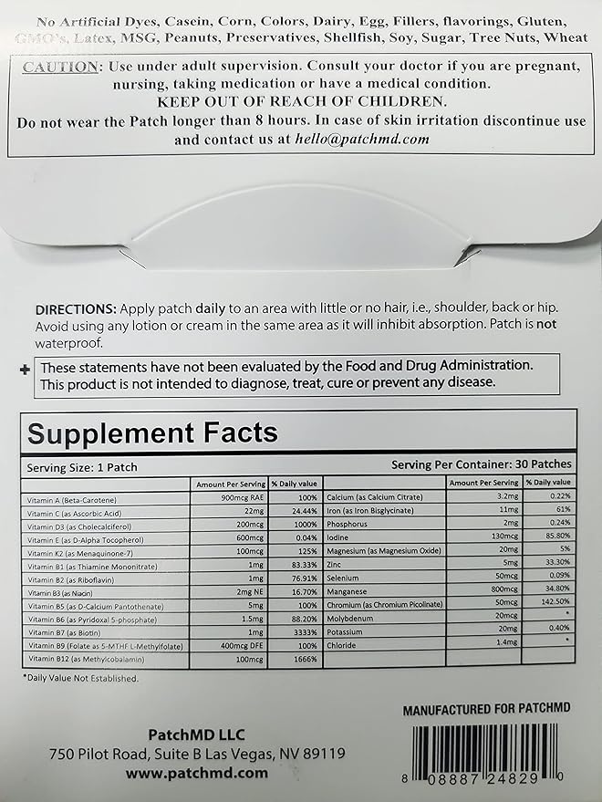 PATCHMD - Multivitamin Plus Topical Patch - 30 Days Supply