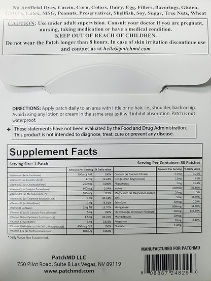 PATCHMD - Multivitamin Plus Topical Patch - 30 Days Supply