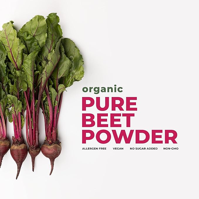 Pure Beet Root Powder Organic - Nitric Oxide Circulation Superfood, Supports Blood Flow & Heart Health - Increase Stamina & Natural Energy, 30+ Servings (1 LB Bag)
