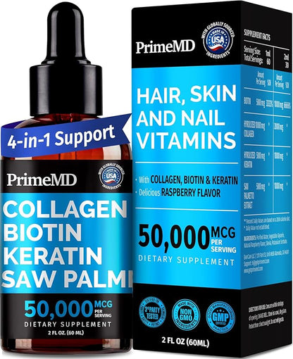 Liquid Collagen Peptides for Women - Complex with Biotin Vitamin, Hydrolyzed Keratin Protein and Saw Palmetto - Comprehensive Formula for Hair, Skin, and Nails Wellness - 2fl oz (Pack of 1)