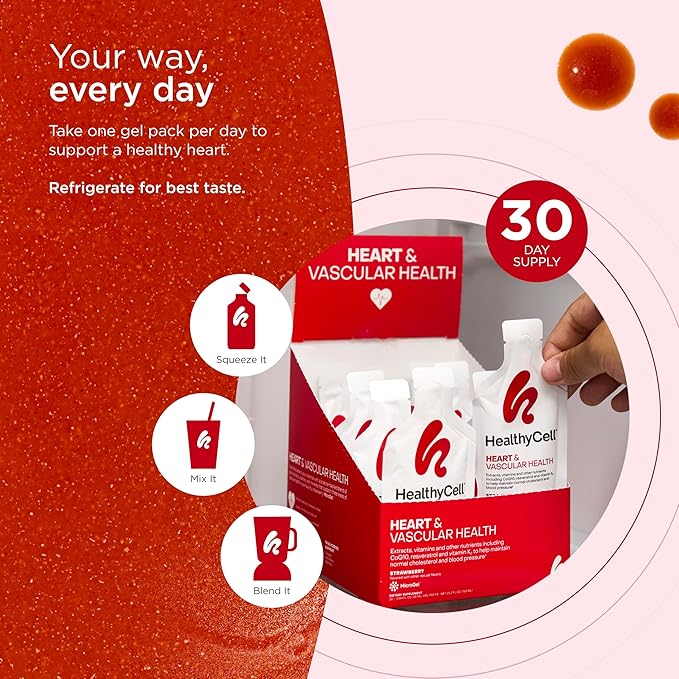 Healthycell Heart & Vascular Health - Heart Health Supplement with Resveratrol, Beet Powder, CoQ10, Omega-3 - Support Healthy Blood Pressure and Cholesterol Levels - Maximum Absorption - 30 Gel Packs