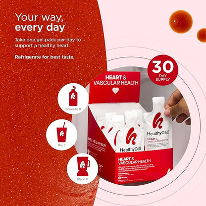 Healthycell Heart & Vascular Health - Heart Health Supplement with Resveratrol, Beet Powder, CoQ10, Omega-3 - Support Healthy Blood Pressure and Cholesterol Levels - Maximum Absorption - 30 Gel Packs