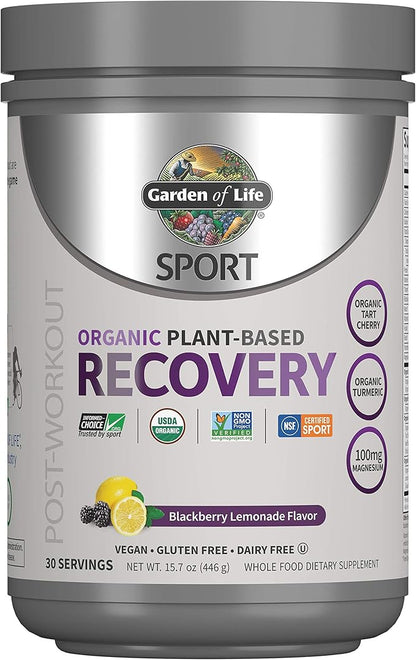 Garden of Life Sport Vegan Organic Plant Based Post Workout Muscle Recovery Powder for Men & Women - BlackBerry Lemonade 30 Servings, 100mg Magnesium, Antioxidants, Supplements, 15.7 Oz
