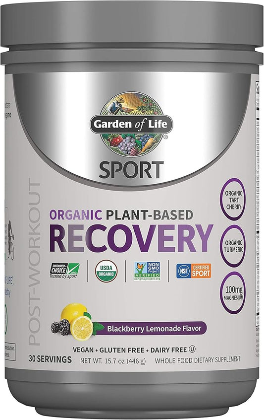 Garden of Life Sport Vegan Organic Plant Based Post Workout Muscle Recovery Powder for Men & Women - BlackBerry Lemonade 30 Servings, 100mg Magnesium, Antioxidants, Supplements, 15.7 Oz