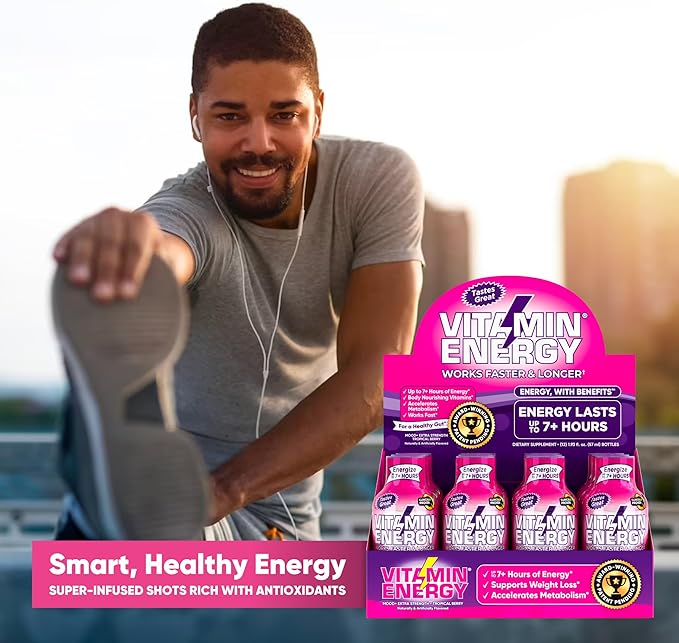 Mood Support Vitamin Energy Drink - Sugar Free, Keto/Vegan Friendly Shots | Mood Balancing with Rhodiola and Chamomile | Energize up to 7+ Hours | Tropical Berry - 1.93 Fl Oz - Pack Of 12