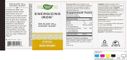 Nature's Way Energizing Iron - Red Blood Cell Support* - 8 mg Iron, -200 mcg of Cyanocobalamin & Vitamin B12 per 2-Softgel Serving - Gluten Free - 90 Softgels