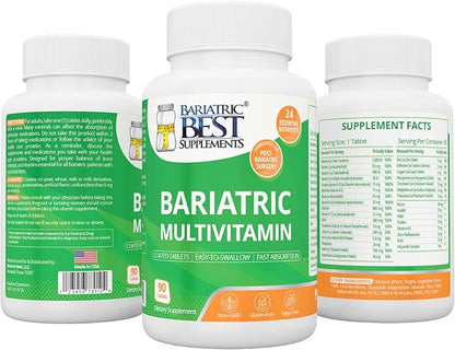 Bariatric Multivitamin with Iron for Post-Gastric Bypass & Sleeve Surgery, Energy Supplements, 90 Tablets, 24 Essential Nutrients, Formulated by Bariatric Surgeons per ASMBS Guidelines