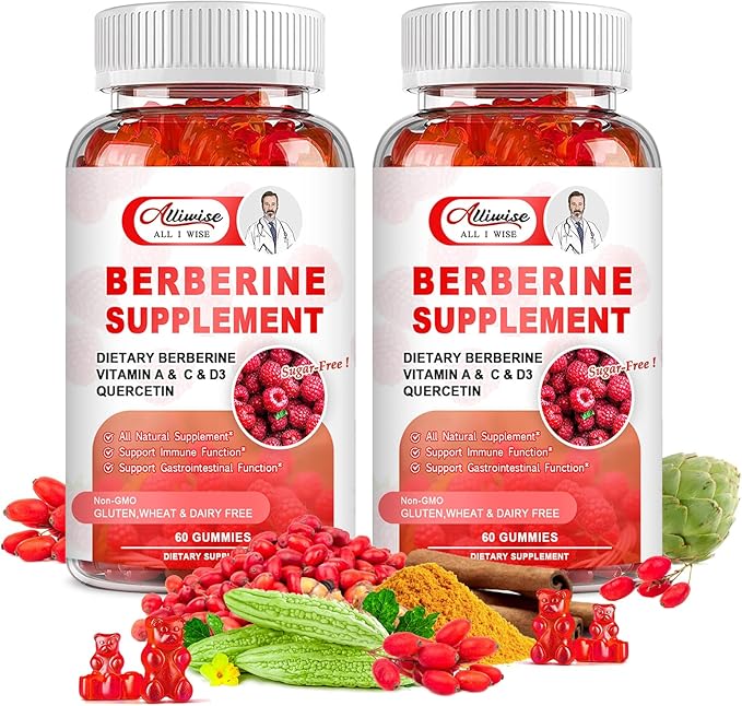 Sugar-Free Berberine Supplement Gummies, 1500mg Original Berberine HCL with Ceylon Cinnamon, Quercetin, Multivitamin, Support Immune & Gastrointestinal Function & Metabolism for Women & Men