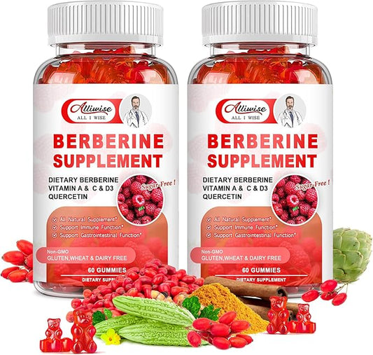 Sugar-Free Berberine Supplement Gummies, 1500mg Original Berberine HCL with Ceylon Cinnamon, Quercetin, Multivitamin, Support Immune & Gastrointestinal Function & Metabolism for Women & Men