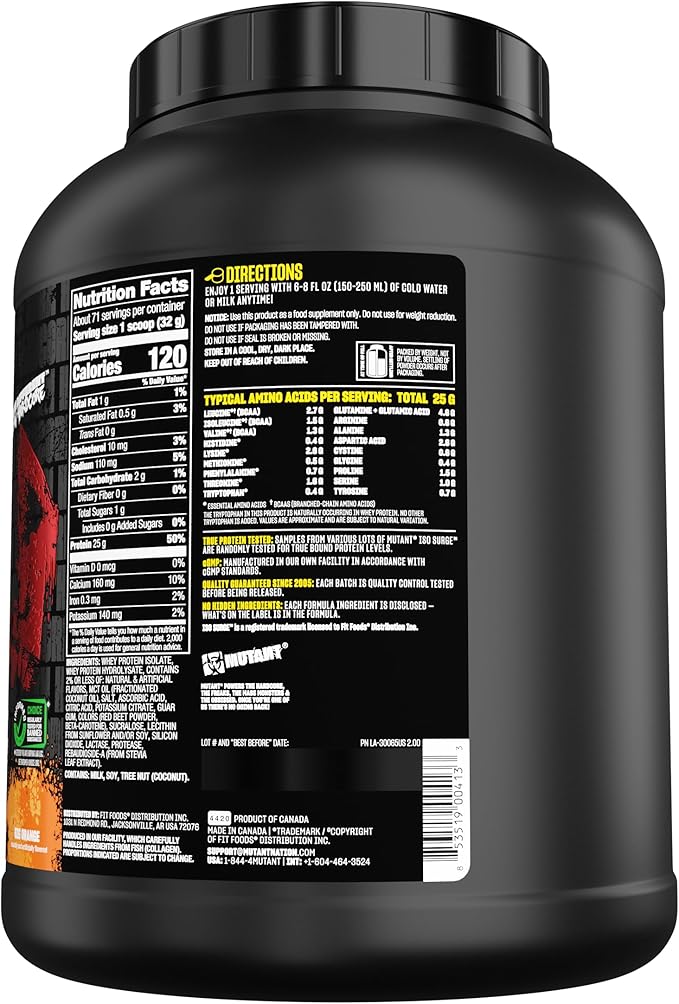 Mutant ISO Surge Whey Protein Isolate Powder Acts Fast to Help Recover, Build Muscle, Bulk and Strength (5 Pound, Big Orange Creamsicle)