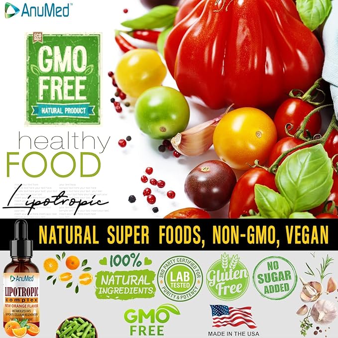 ANUMED - Lipotropic Complex Liquid Drops with Vitamin B12, B6, Folic Acid, Choline, Inositol for Liver Health, Natural Cleanser, Detox + Boosts Natural Energy Levels. Vegan, Non-GMO, Gluten-Free (2oz)