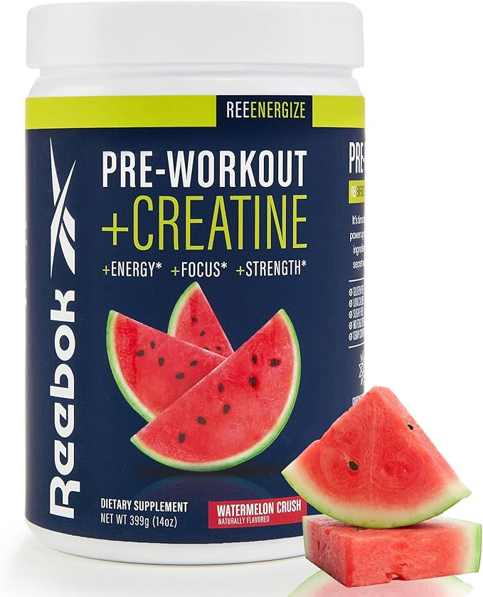 Reebok ReeEnergize Pre-Workout + Creatine | 200MG Caffeine, 3G Creatine, 4G Citrulline | Energy, Focus, Strength | Nitric Oxide Booster | 25 Servings | Watermelon Crush