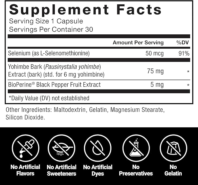 Force Factor Yohimbine Supplement for Men, Yohimbe Bark Extract with Superior Absorption to Enhance Performance, 6mg Yohimbine Bark Pills with Key Natural Ingredients, Works Fast, 30 Capsules