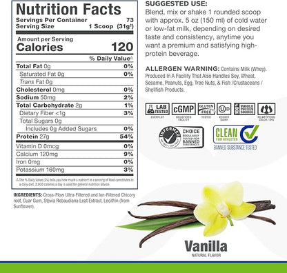 ALLMAX ISONATURAL Whey Protein Isolate, Vanilla - 5 lb - 27 Grams of Protein Per Scoop - Zero Fat & Sugar - 99% Lactose Free - with Prebiotics - No Artificial Flavors - Approx. 73 Servings