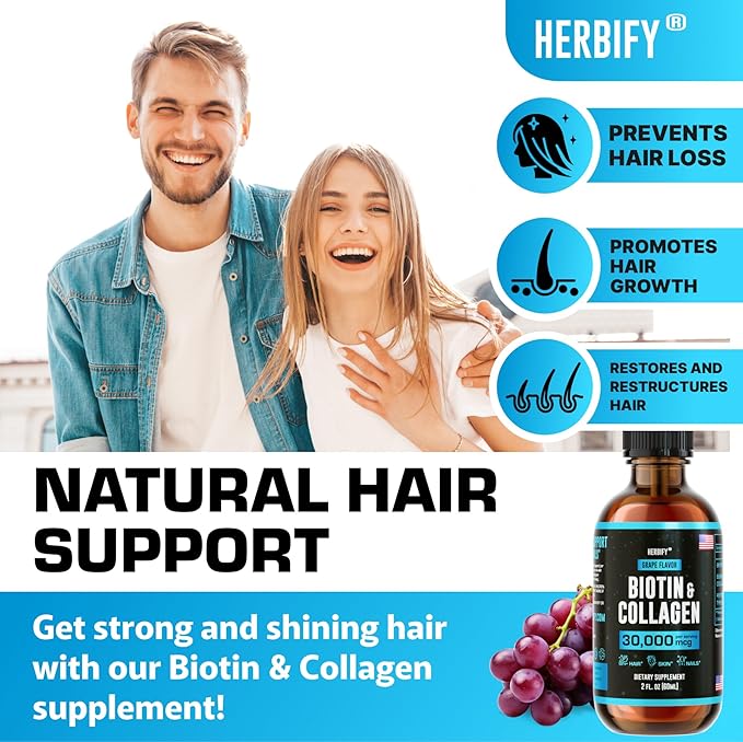 Liquid Collagen & Biotin - Hair Growth Supplement - Hair Skin and Nails Vitamins - Joint Health Supplement - Made in USA - Hair Growth for Women - Natural Liquid Collagen for Women and Men 2 Fl Oz