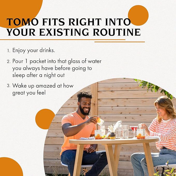 Tomo Post Celebration Relief Hydration Powder | Recover with Electrolytes, DHM, and B12 | DHM Supplement and Travel Essential Dehydration Aid