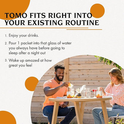 Tomo Post Celebration Relief Hydration Powder | Recover with Electrolytes, DHM, and B12 | DHM Supplement and Travel Essential Dehydration Aid