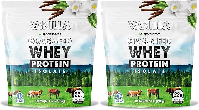 Opportuniteas Grass Fed Vanilla Whey Protein Isolate Powder - 22g Protein Powder Without Artificial Sweeteners, Hormone-Free Cows, Non GMO - 5lb