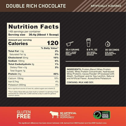 Optimum Nutrition Gold Standard 100% Whey Protein Powder, Double Rich Chocolate, 10 Pound (Packaging May Vary)