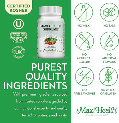Maxi Health Supreme High Potency Multivitamin & Mineral for Wellness, Immune Boost & Antioxidant Defense, Includes Vitamin A, Vitamin C, Vit D and E, Vitamin B12, B6, Biotin, Selenium, Zinc, Inositol…