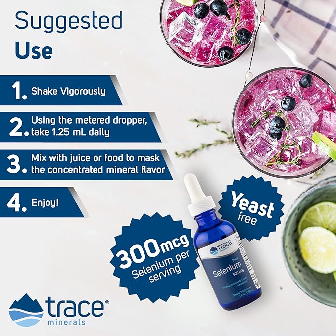 Trace Minerals | Liquid Ionic Selenium 300 mcg Dietary Supplement | Antioxidant, Supports Immunity, Thyroid Health | Vegan, Gluten Free, Non-GMO | 2 fl oz (2 pack), 96 servings