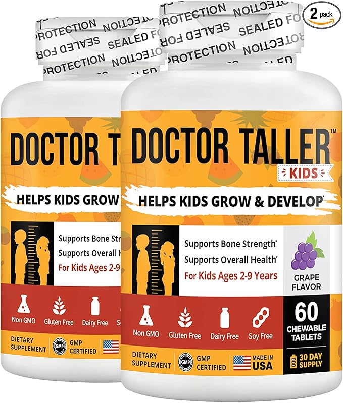 NuBest Doctor Taller Kids - Healthy Height Growth of Kids with Multivitamins & Multiminerals for Kids Ages 2 to 9 - Support Height Growth & Grow Taller - Grape Flavor - 120 Chewable Tablets | Pack 2
