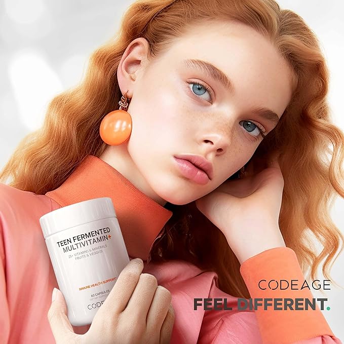 Codeage Teen’s Daily Multivitamin Supplement, 25+ Vitamins & Minerals for Teenage Boys & Girls, Organic Whole Foods Vitamins for Teenagers, Vitamin A, B, C, D, E, K, Omega-3, 60 Ct