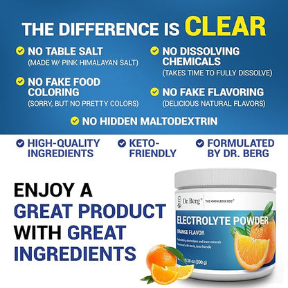 Dr. Berg Zero Sugar Hydration Keto Electrolyte Powder - Enhanced w/ 1000 mg of Potassium & Real Pink Himalayan Salt (NOT Table Salt) - Orange Flavor Hydration Drink Mix Supplement - 50 Servings