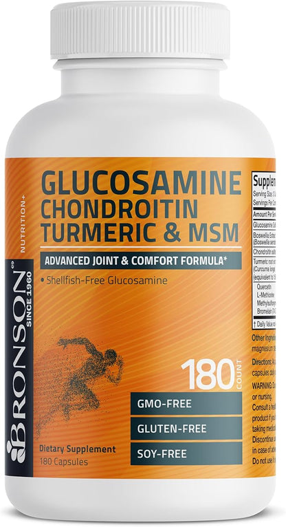 Bronson Glucosamine Chondroitin Turmeric & MSM Advanced Joint & Cartilage Formula, Supports Healthy Joints, Mobility & Cartilage - Non-GMO, 180 Capsules