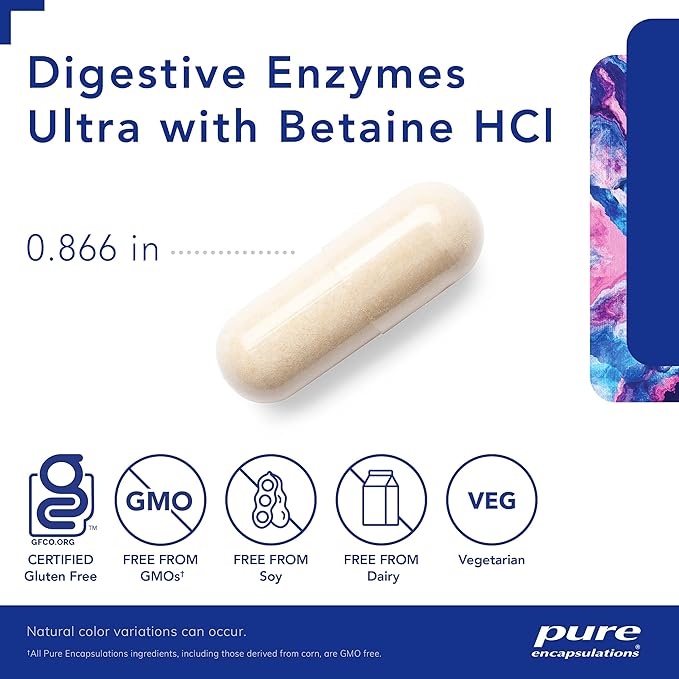 Pure Encapsulations Digestive Enzymes Ultra with Betaine HCl - Vegetarian Digestive Enzyme Supplement to Support Protein, Carb, Fiber, and Dairy Digestion* - 90 Capsules